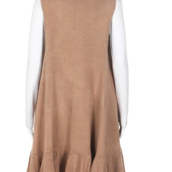 Anthropologie Evelyn K Ruffle Sleeveless Shawl Vest Long Tan Cardigan Sweater M - Picture 2 of 8